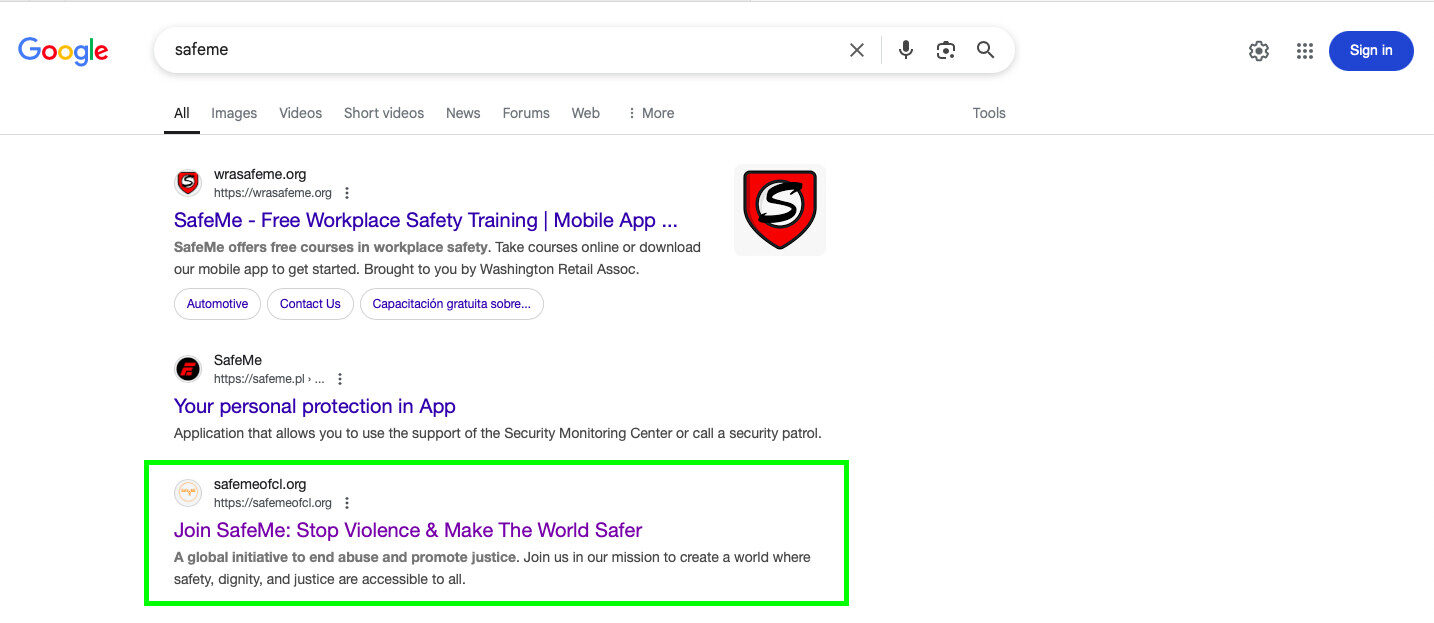 SafeMe Google Ranking #3